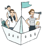 Zeichnung: Familie in einem Boot