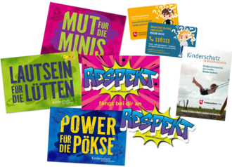 Karten, Flyer und Pocketcards aus der Kampagne "Kinderschutz geht alle an!"